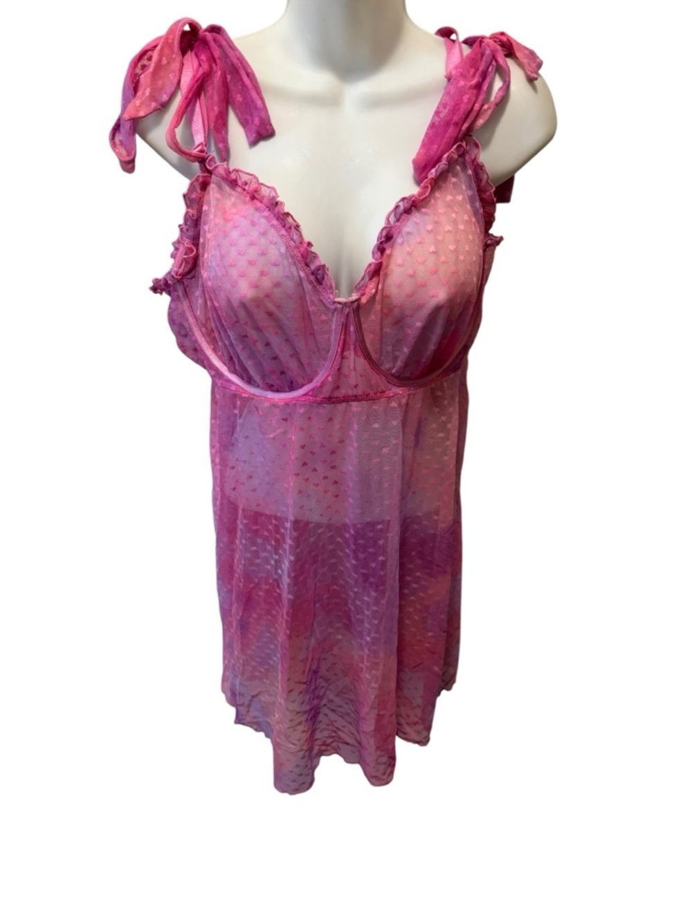 Torrid Curve Shortie Babydoll 4X Lingerie Sheer Hearts Underwire Bows On Strap